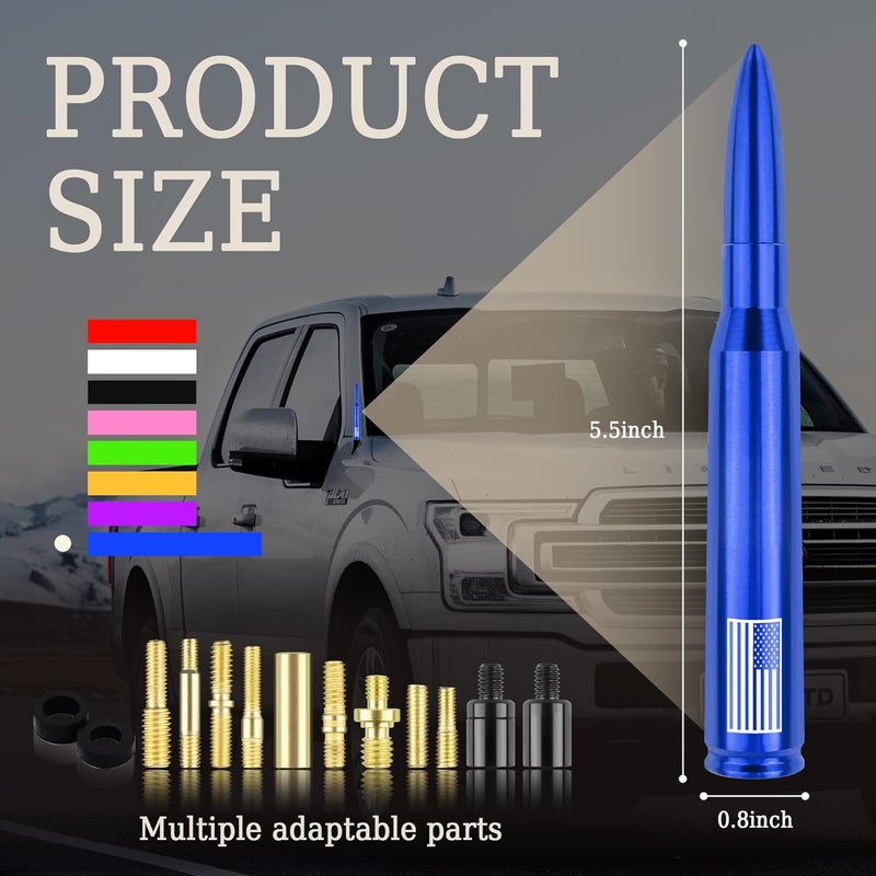 Turcee Car Bullet Antenna,Truck Exterior Decoration Accessories Car Vehicle Replacement Antenna Conpatible with Ford F150 RAM 1500 GMC Heavy Duty Pickup Trucks Accessories (New Upgrade Blue-U.S. Flag) - Image 2